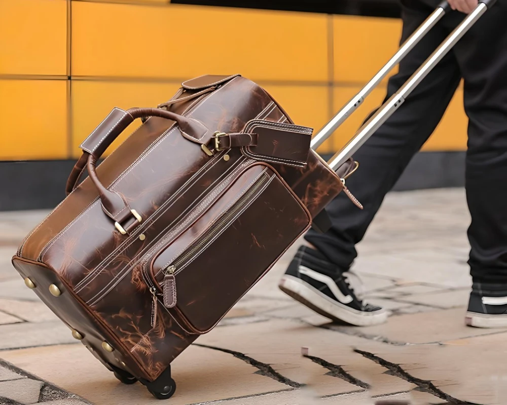 leather carry on luggage with wheels