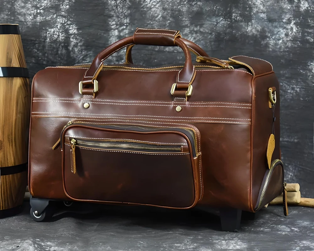 leather luggage trolley bag